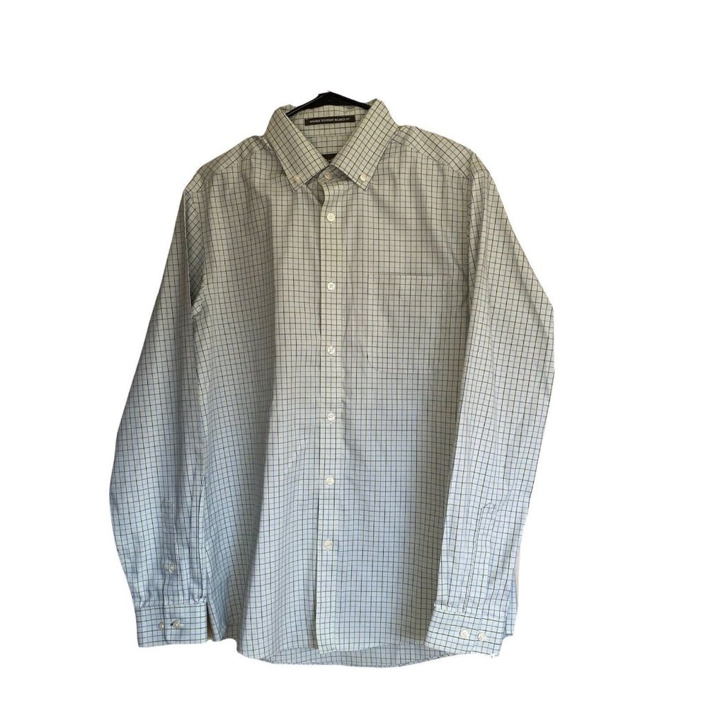 Eddie Bauer Button Down Shirt Mens Medium LS Cotton Green/Blue Checked